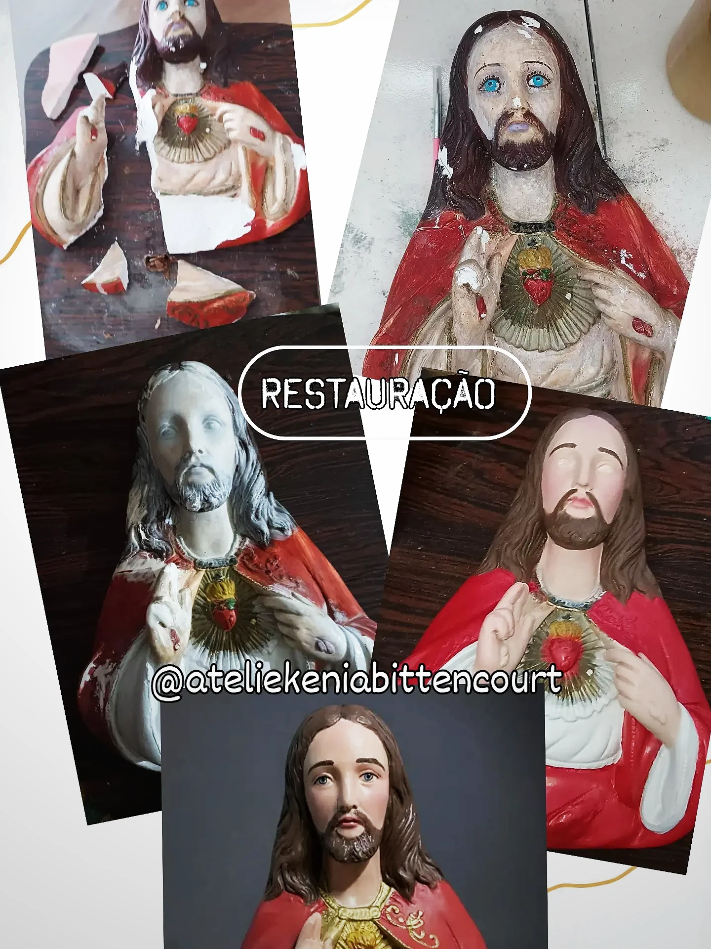 Peça em restauração na bancada do ateliê